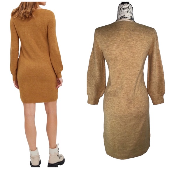 Vera Moda Balloon Sleeve Knit Sweater Dress  in Wheat Size Small (Fits like a M) - Picture 2 of 16